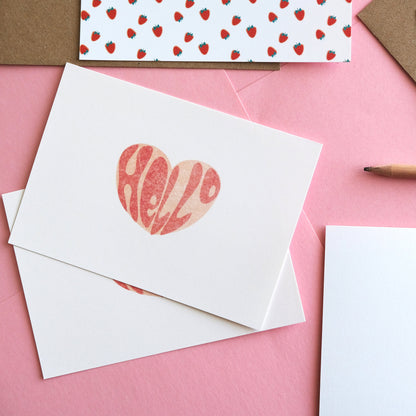 Set of 10 Heart Hello thank you postcards for kids with envelopes