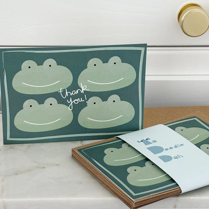 Fill in the gaps, colouring, set of 10 Frog thank you cards for kids with envelopes