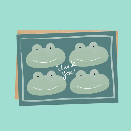 Fill in the gaps, colouring, set of 10 Frog thank you cards for kids with envelopes