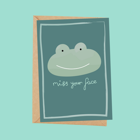 Frog 'miss your face' card - single card with envelope