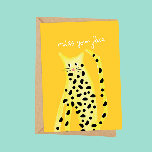 Leopard 'miss your face' card - single card