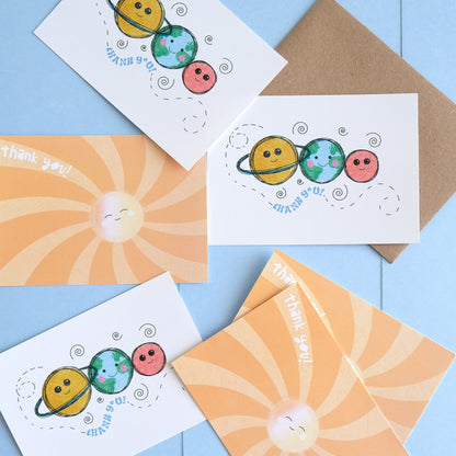 Fill in the gaps, set of 10 Space thank you cards for kids with envelopes